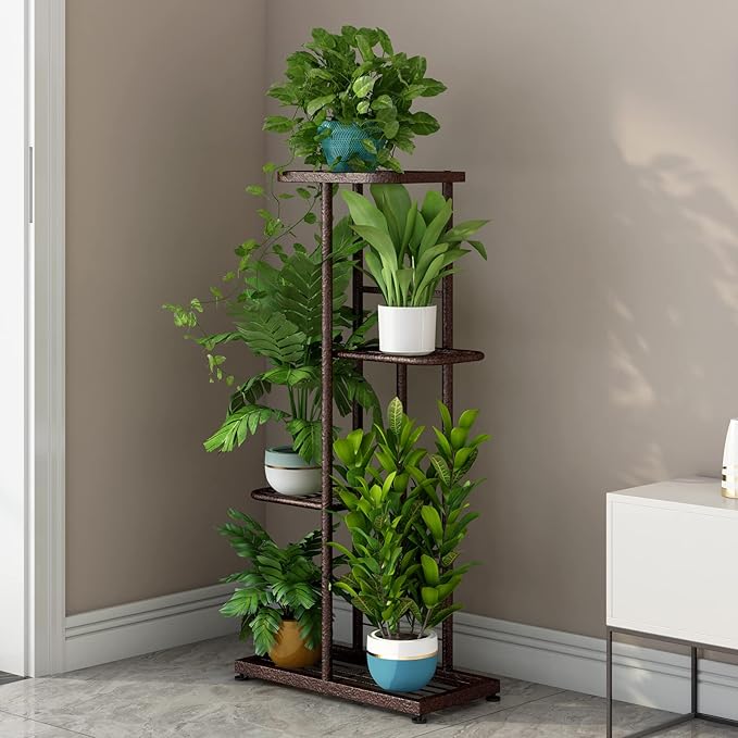 LINZINAR Plant Stand Metal 4 Tier 5 Potted Multiple Flower Pot Holder Shelf - Image 3