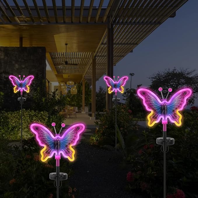 Butterfly Solar Lights, Solar Butterfly Outdoor Light, Garden Decor, Neon - Image 7