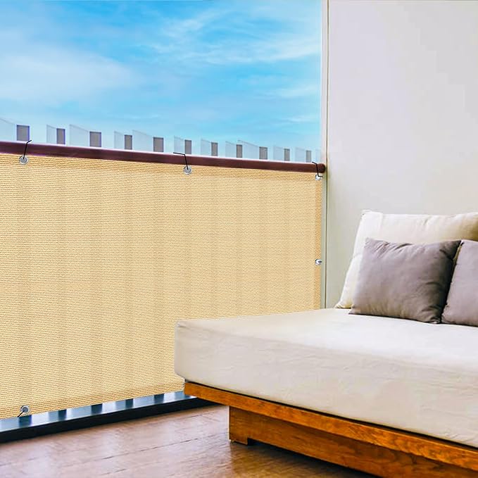 LOVE STORY Balcony Privacy Screen, 3.3' x19.7' Sand Deck Shield Screen Fence by LOVESTORY