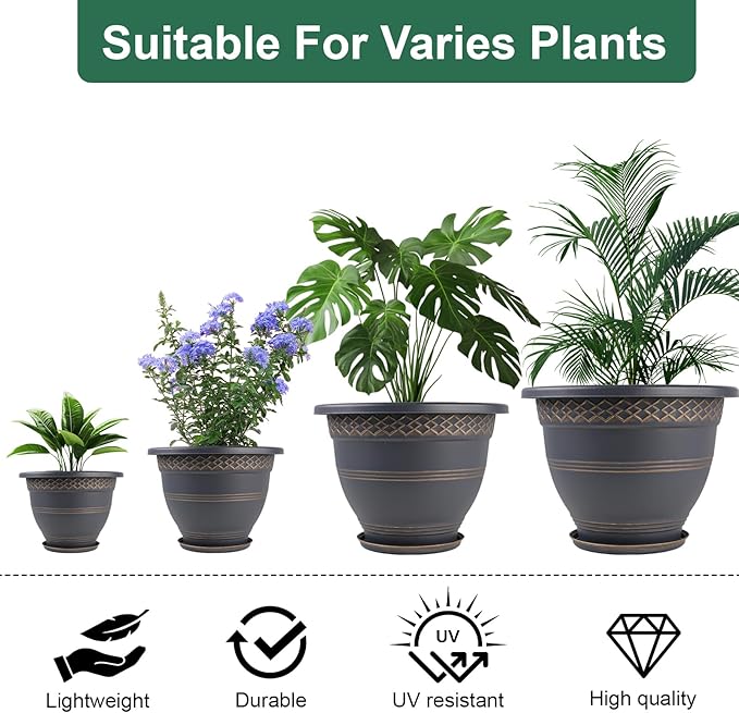 10 Inch 4 Pack Plant Pots, Plastic Flower Pot - Image 5