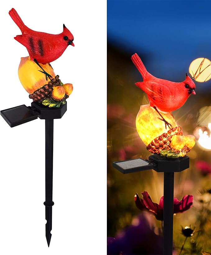 Cardinal Decor Solar Garden Decor Waterproof Red Bird Figurine Solar Stake by LAIAMER