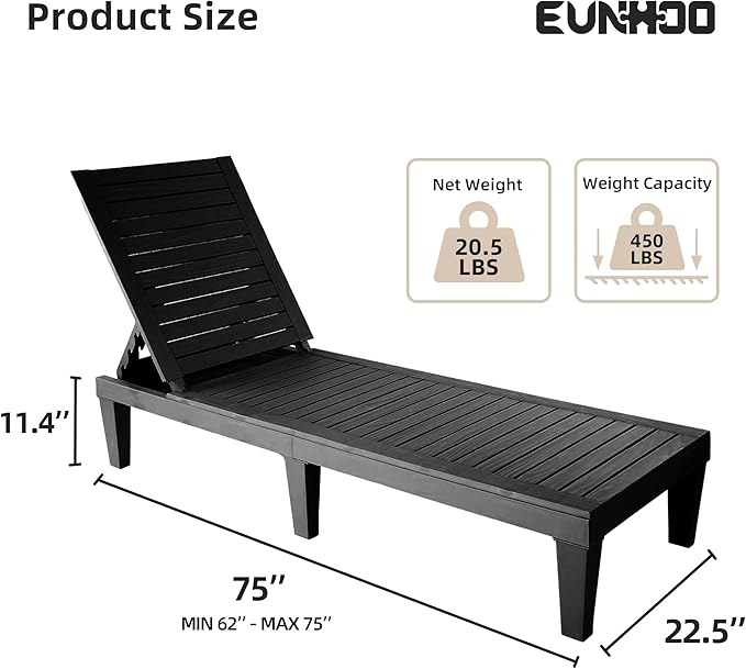 Chaise Lounge Outdoor Set of 4, Adjustable Pool Lounge Chair - Image 3