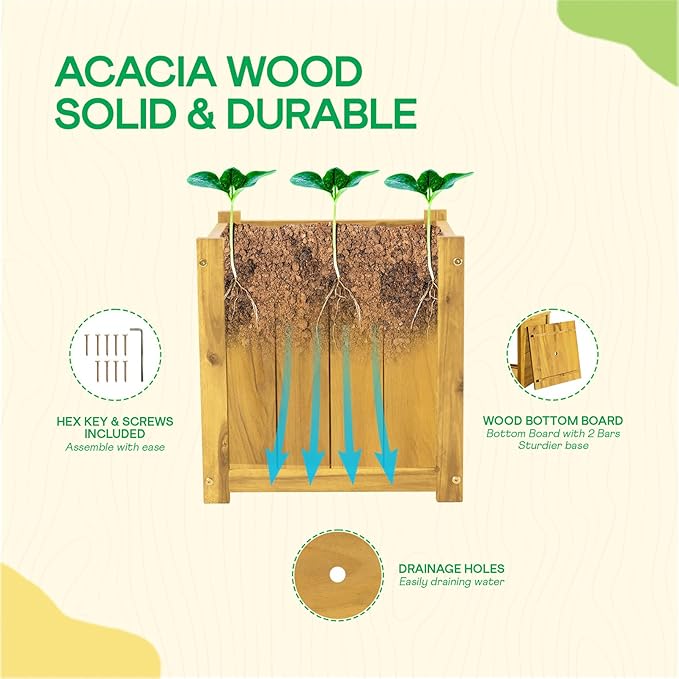 Idzo Set of 2 Acacia Wood Flower Planters - Image 6