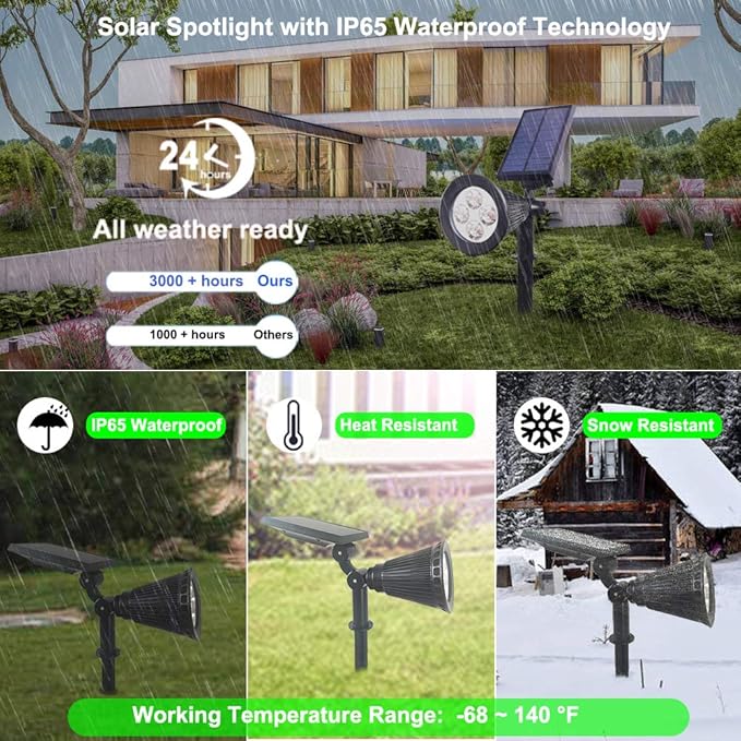 Solar Lights Outdoor, 4-LED Solar Spotlight LED Landscape Lights IP67 - Image 3