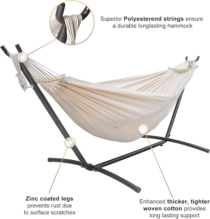 SZHLUX Double Hammock with Stand Included 450lb Capacity Steel Stand, Premium - Image 3