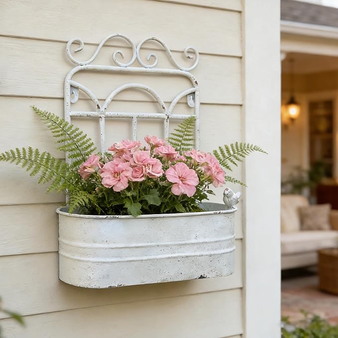 Rustic Metal Wall Planter Vintage Wall Mounted Flower Pot Distressed Wall by Unknown