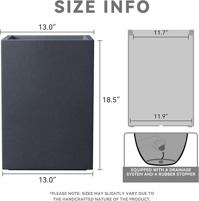 Kante 18.5" H Tall Rectangular Concrete Planters, Outdoor Indoor Lightweight - Image 2