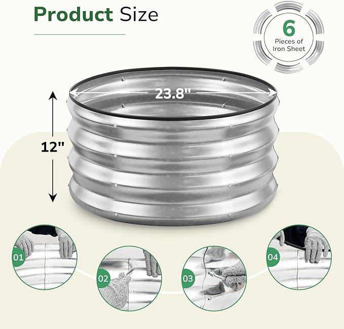 GreatBuddy 2x2x1 ft Round Galvanized Raised Garden Bed, Easy-Assembly Raised Bed - Image 3