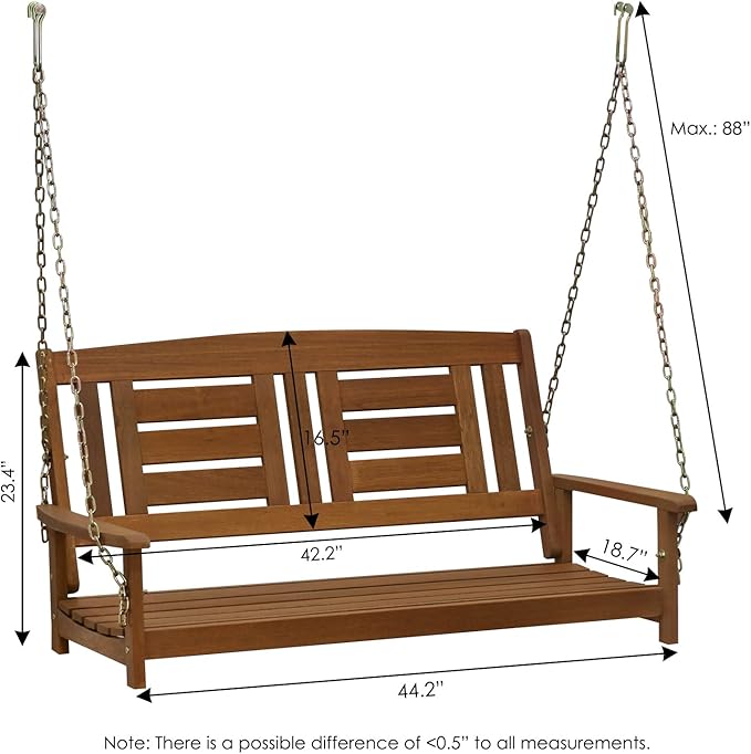 Furinno Tioman Hardwood Patio / Garden / Outdoor 4ft Porch Swing, 2 Seater - Image 4