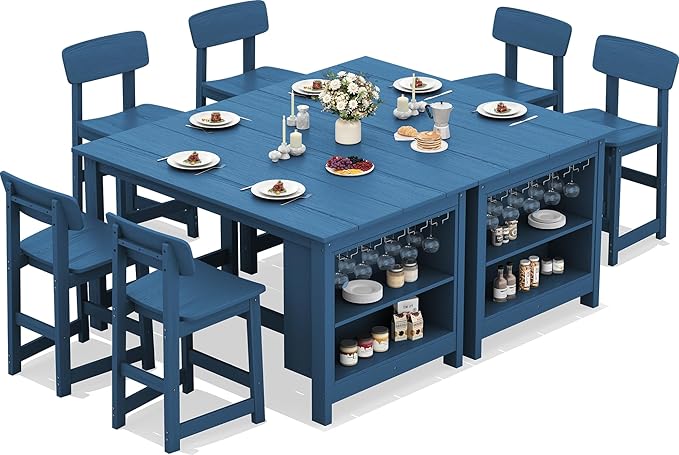 SERWALL 8-Piece HDPE Counter Height Dining Table Sets by SERWALL