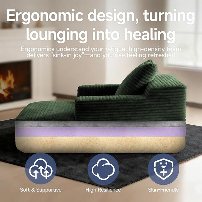 45'' Chaise Lounge Chair Indoor, Corduroy Upholstered Boneless Sofa Bed - Image 5