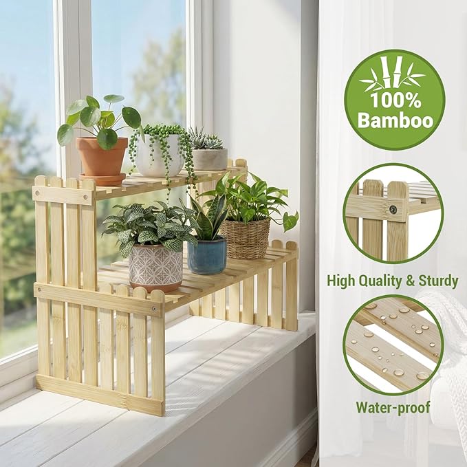 MyGift Natural Bamboo Indoor Plant Stand - Image 6