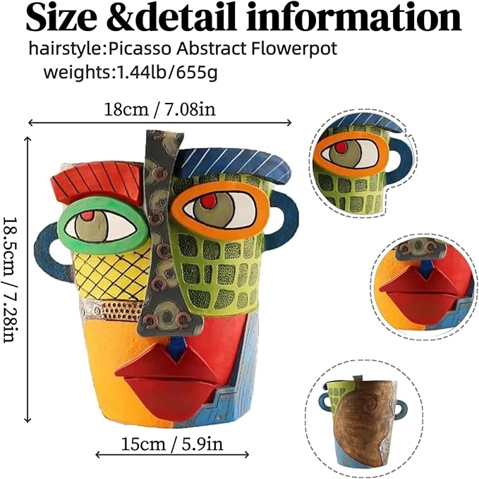 Picasso Abstract Face Flower Pot, Unique Resin Crafted Planter - Image 2
