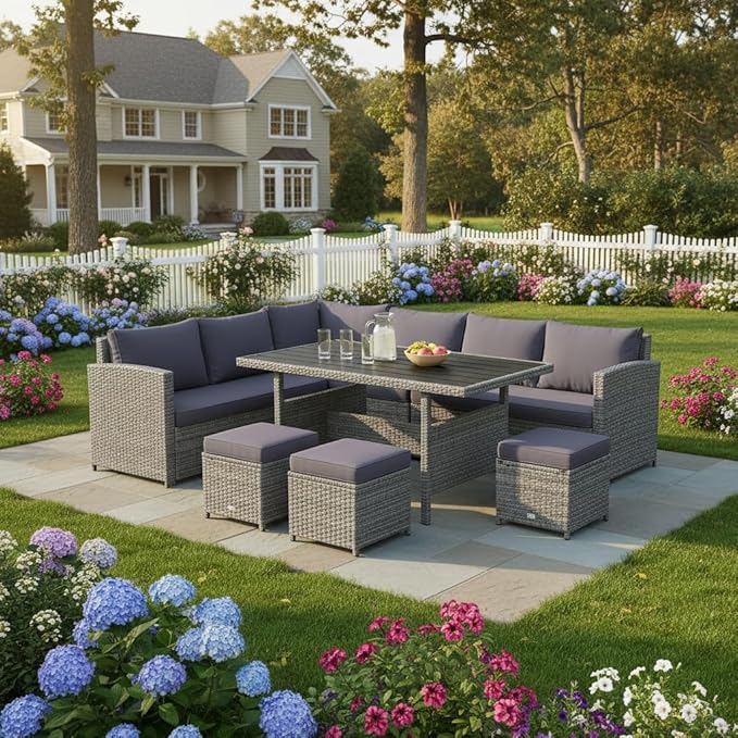 Tangkula 7 Pieces Patio Furniture Set, Outdoor Sectional Rattan Dining Sofa Set - Image 2