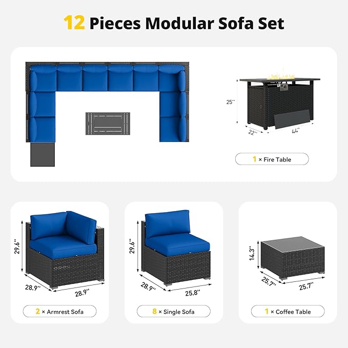 Aoxun Patio Furniture Set with Fire Pit Table, 12 Piece Outdoor Sectional Sofas - Image 7