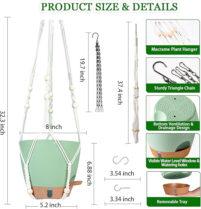 Hanging Planter for Indoor Plants 8 Inch, 2 Pack Self Watering Hanging Baskets - Image 3