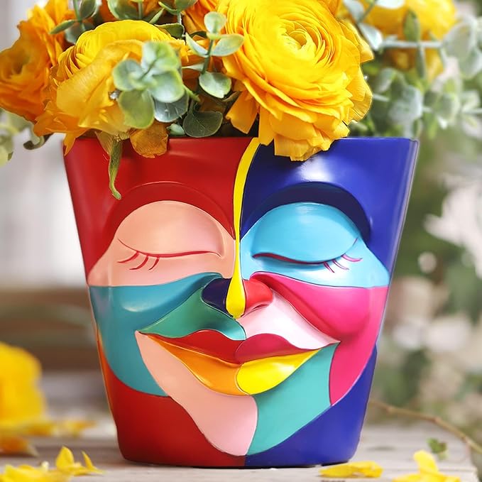 GUGUGO Abstract Rainbow Head Planter, Unique Face Plant Pot by GUGUGOHOMEDECOR