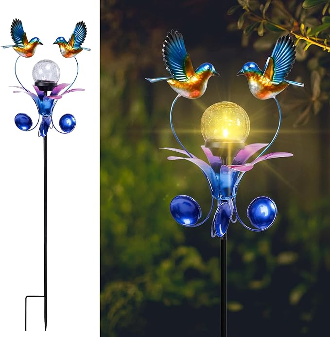 VCUTEKA Solar Lights Outdoor Metal Garden Stake Waterproof Crackle Glass Globe by VCUTEKA
