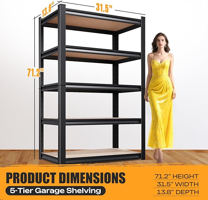 71.2" H Garage Shelving Heavy Duty Storage Shelves, Metal Adjustable Shelving - Image 3
