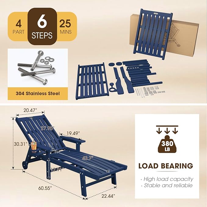 Patio Chaise Lounge Chair Set of 2, Oversized Lounge Chair Outdoor - Image 2