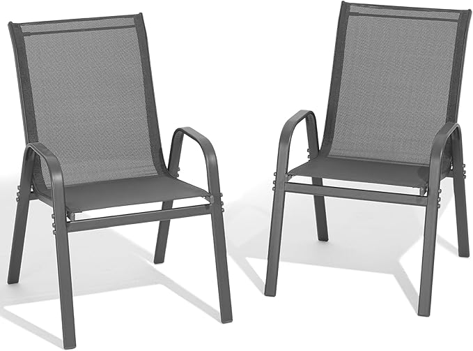 Patio Chairs Set of 2, All Weather Breathable Stackable Outdoor Dining Chairs by Dovov