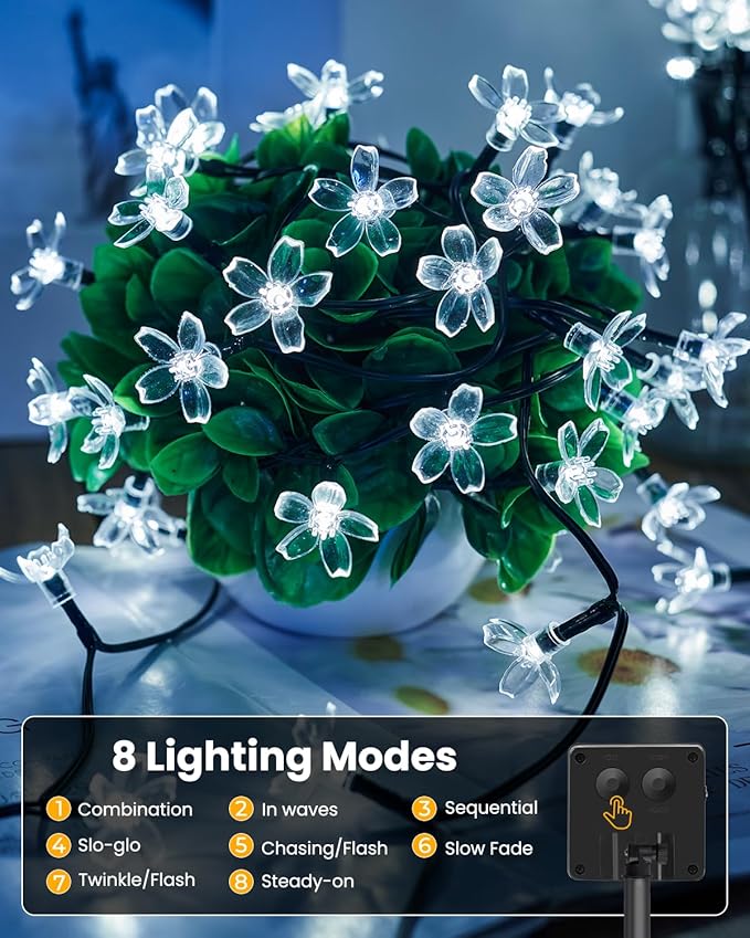 Brightown 60 LED Solar Flower String Lights Outdoor Waterproof Fairy Lights - Image 4