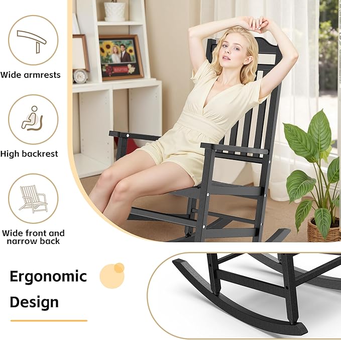 Patio Rocking Chair Outdoor Set of 2, Weather Resistant Poly Resin Oversized - Image 7