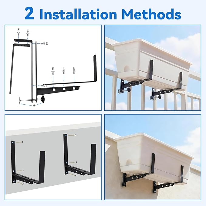 Halatool 2-Pack Adjustable Window Box Bracket, Heavy Duty Wall Mount Planter - Image 5