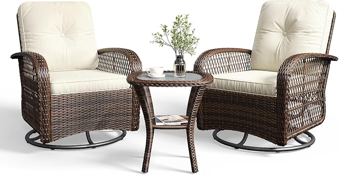 Aoxun 3 Pieces Patio Furniture Set, Patio Swivel Rocker Chairs Set of 2 by Aoxun