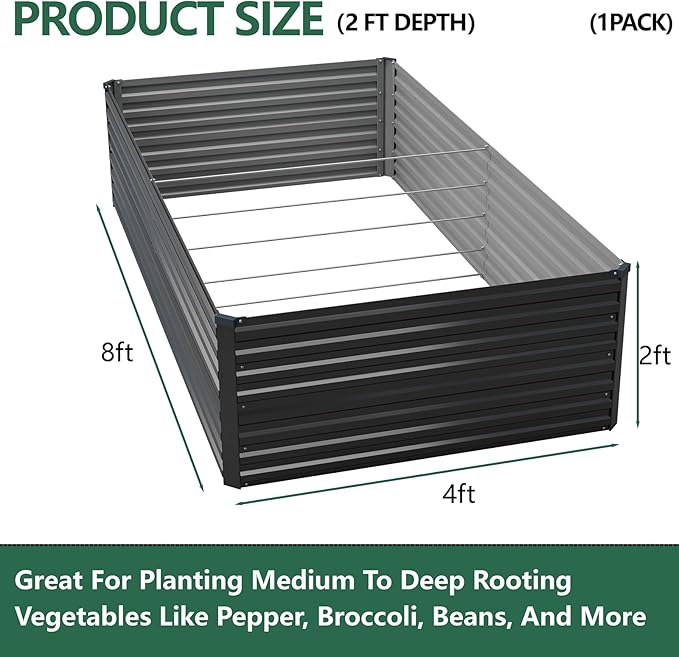 Vengarus 8x4x2FT Galvanized Raised Garden Bed Kit, Large Rectangle Elevated - Image 2