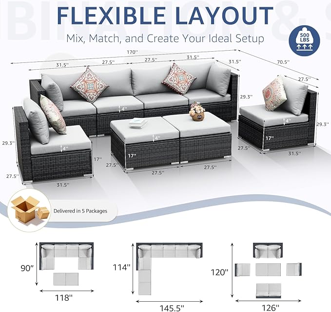 NICESOUL 8 Person Outdoor Patio Furniture Set, Extra Large Wicker Sectional Sofa - Image 4