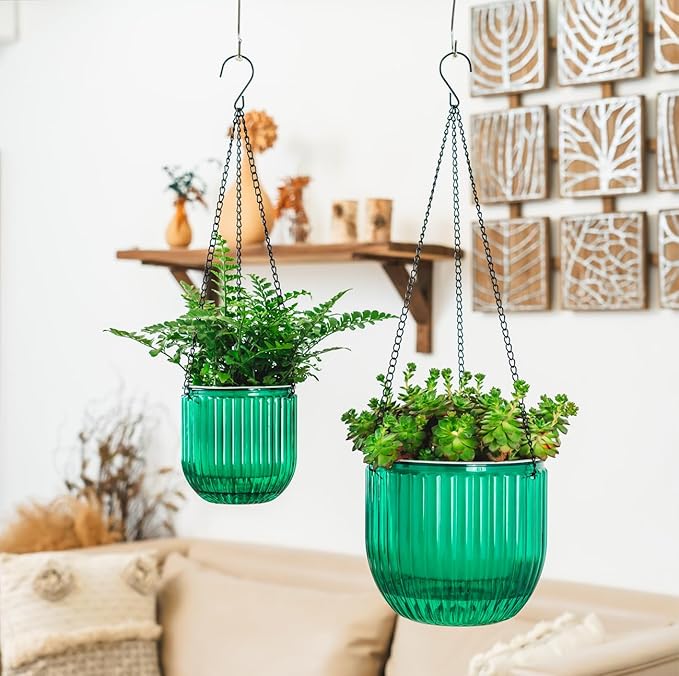 Melphoe 2 Pack Self Watering Hanging Planters Indoor Flower Pots, 5.3/8.3 Inch - Image 2