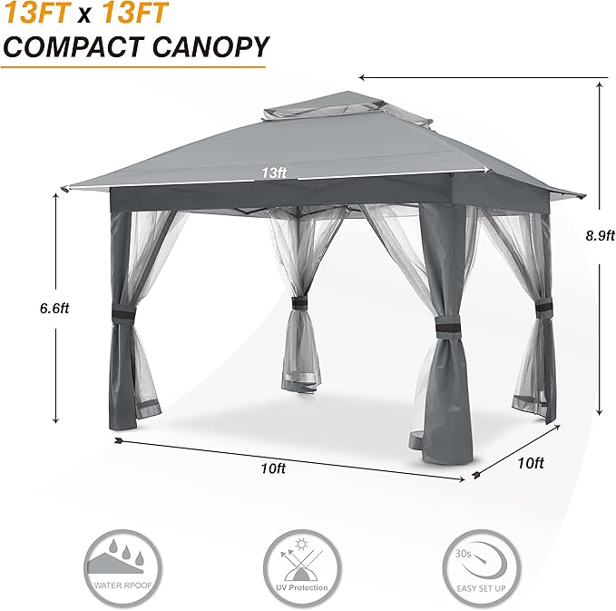 COOSHADE 13x13 Pop Up Gazebo Tent Outdoor Canopy Patio Shelter - Image 5