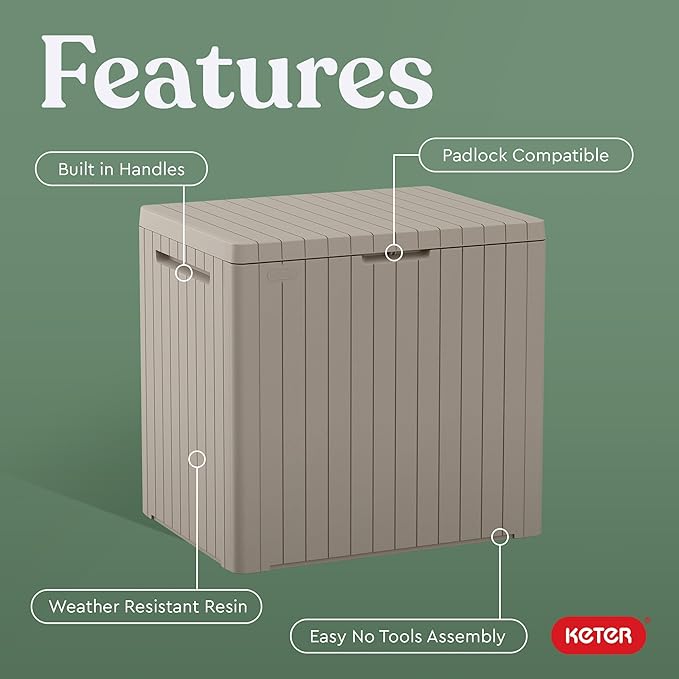 Keter City 30 Gallon Resin Outdoor Storage Box & Patio Side Table - Image 4