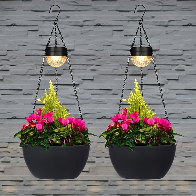 BAYN 2 Packs Solar Hanging Basket Planters - Image 2
