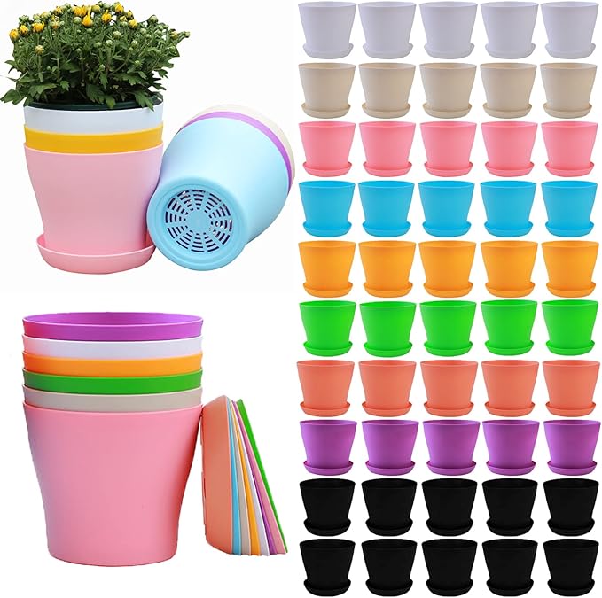 Tergy 50 Pack 4 Inch Plant Pots Bulk Small Plastic Planters Pots by Tergy