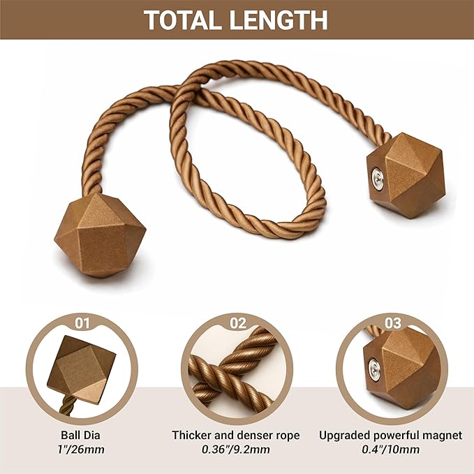 Hion Magnetic Curtain Tiebacks Dark Brown 2pcs, Curtain Tiebacks Buckles - Image 2