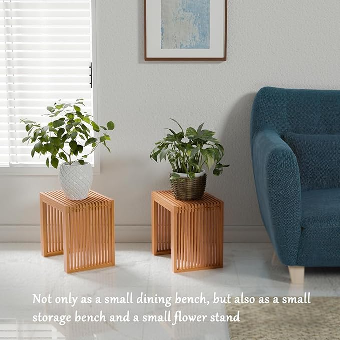 Small Bamboo Dining Bench, 17inch Farmhouse Decor Indoor Kitchen Table Bench - Image 4