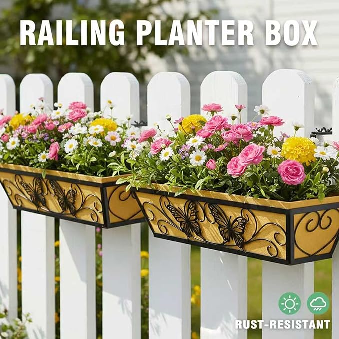 4 Pack 24 Inch Window Boxes Planter Railing Planters Box - Image 4