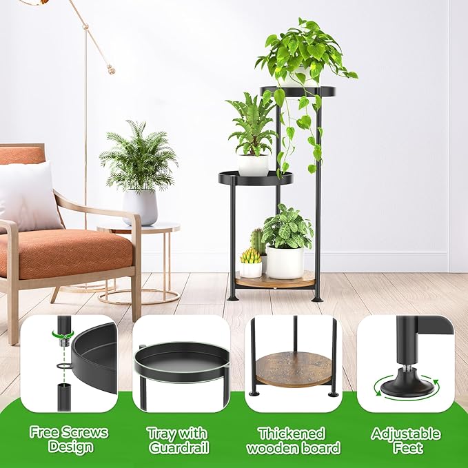 3 Tier Plant Stand Indoor Outdoor, Corner Tierd Metal Flower Shelf Pot Holder - Image 3