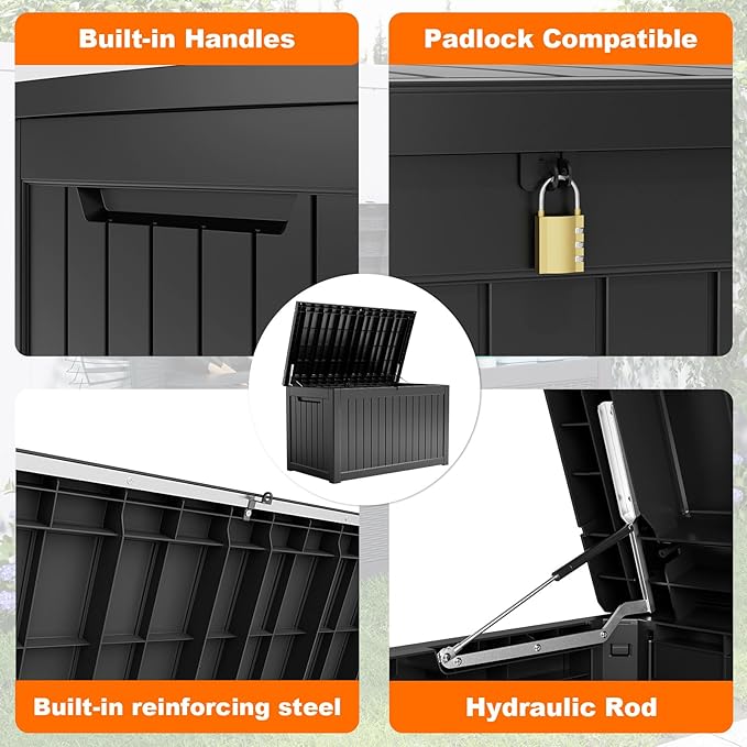 280 Gallon Resin Deck Box, Lockable Weatherproof Outdoor Storage Box - Image 5