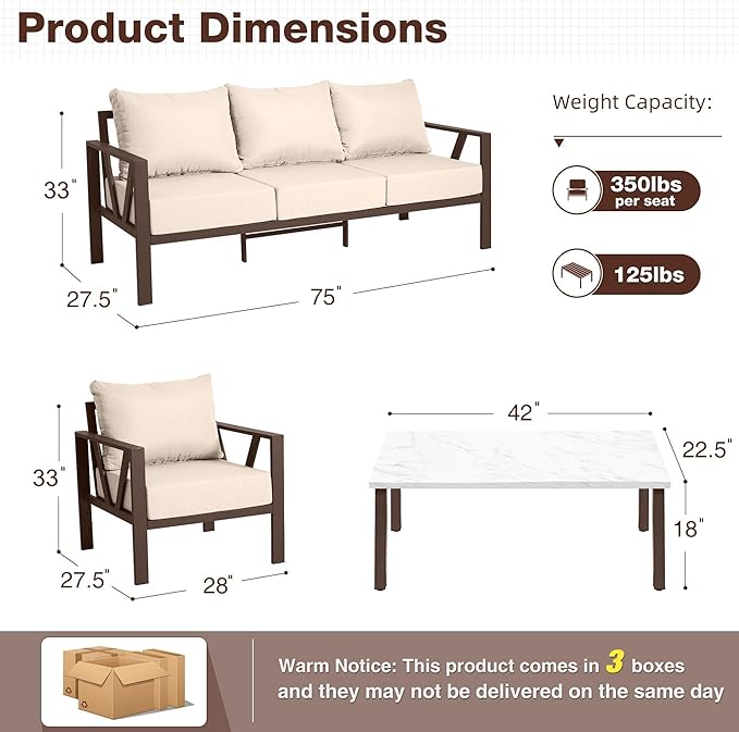 Outdoor Patio Furniture Set, 4 Pieces Metal Patio Furniture Set - Image 7