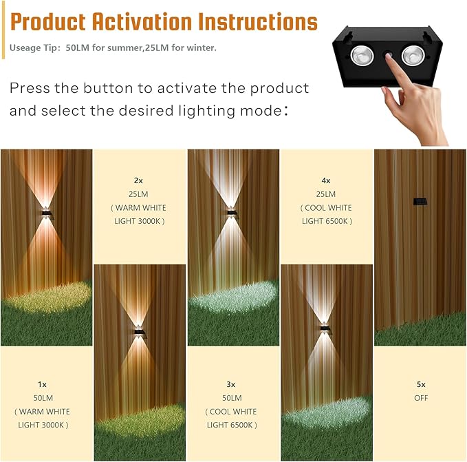 8-Pack Solar Fence Lights, Up & Down Lighting, 50LM/25LM 4 Modes, IP65 - Image 2