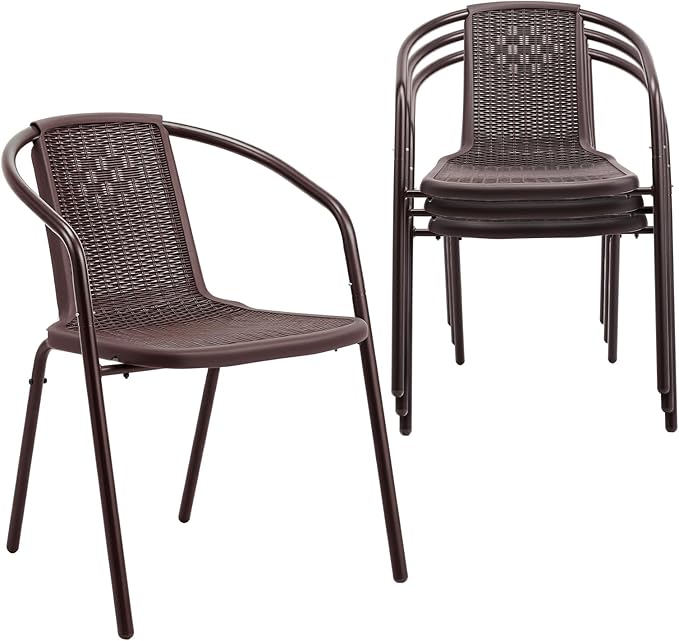 VINGLI PE Rattan Outdoor Dining Chairs Set of 4, Plastic Stackable Patio Chairs by VINGLI