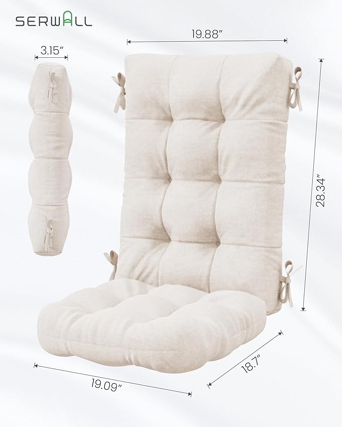 SERWALL HDPE Outdoor Rocking Chair Cushion Set of 4, Memory Foam Cushion Beige - Image 3