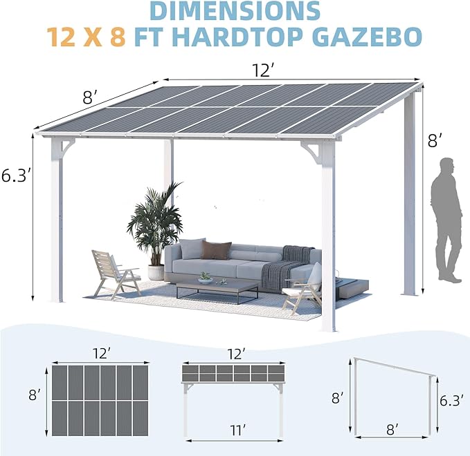 AECOJOY 12' x 8' Outdoor Gazebo Pergola - Image 5