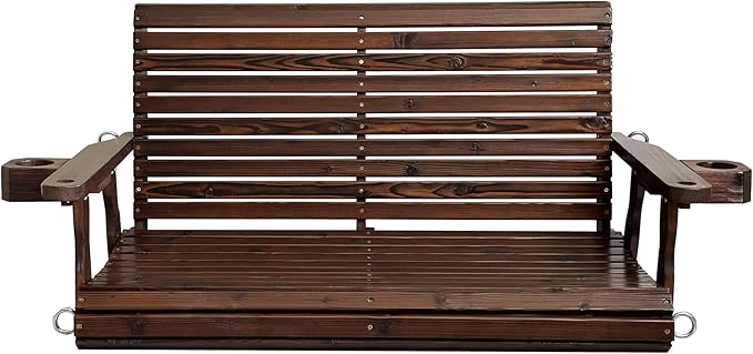 Wooden Porch Swing 2-Seater, High Backrest and Deep Seat, Bench Swing - Image 8
