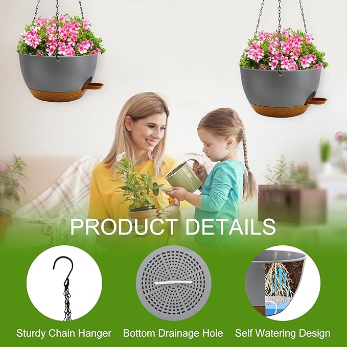 12 inch Hanging Planters for Indoor Plants, 2 Pack Self-Watering Hanging - Image 4