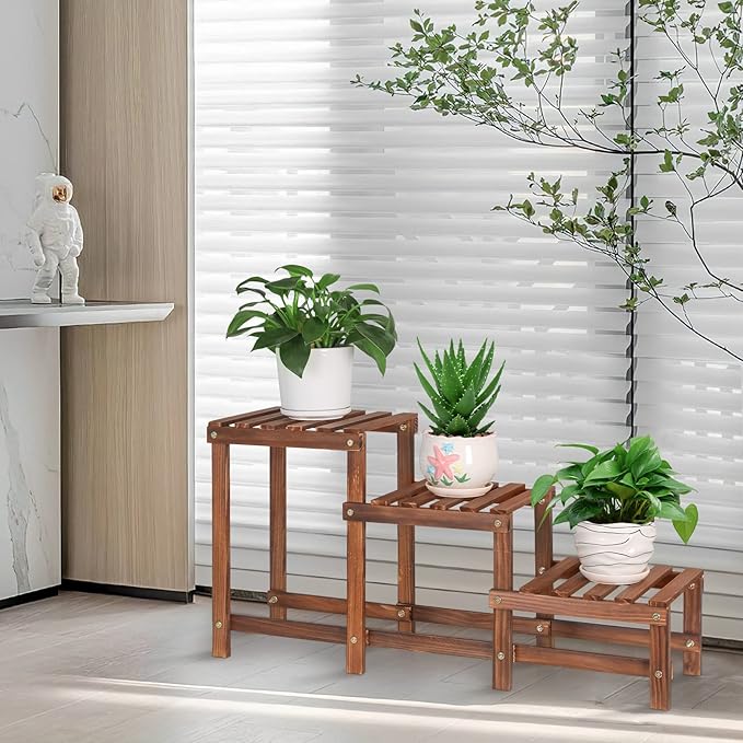 3 Tiers Plant Stand Indoor, Wood Plant Stands - Image 5