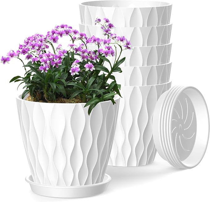 6 Inch Plant Pots, 6 Pack Indoor Flower Pots, Planters by SQKH